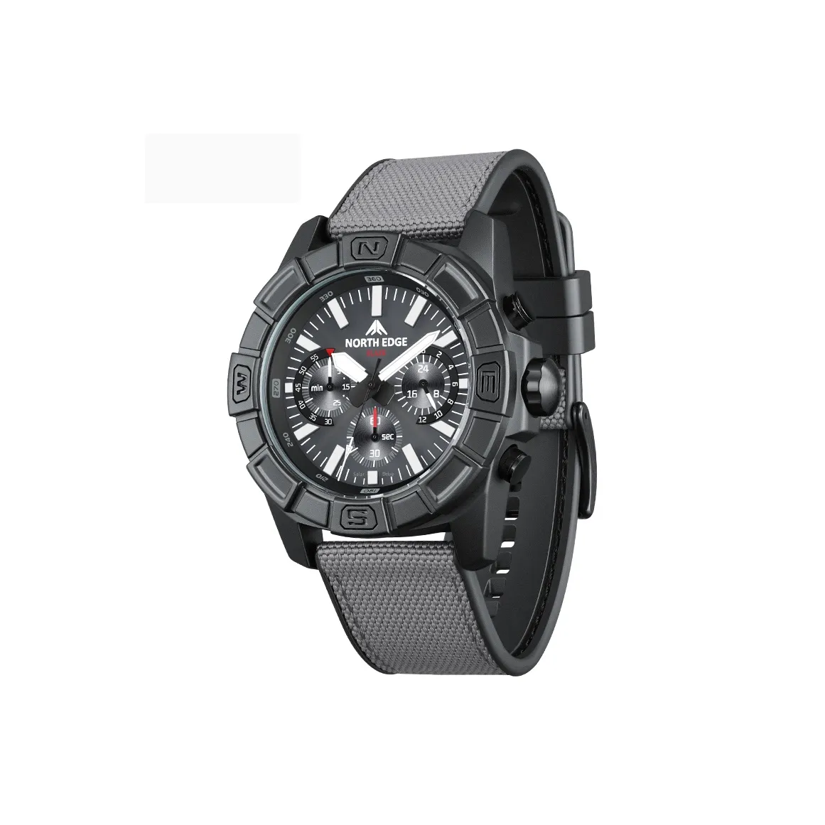 NORTH EDGE Светильник Кварцевый механизм TPR Нейлоновый ремешок Часы Унисекс Черный циферблат