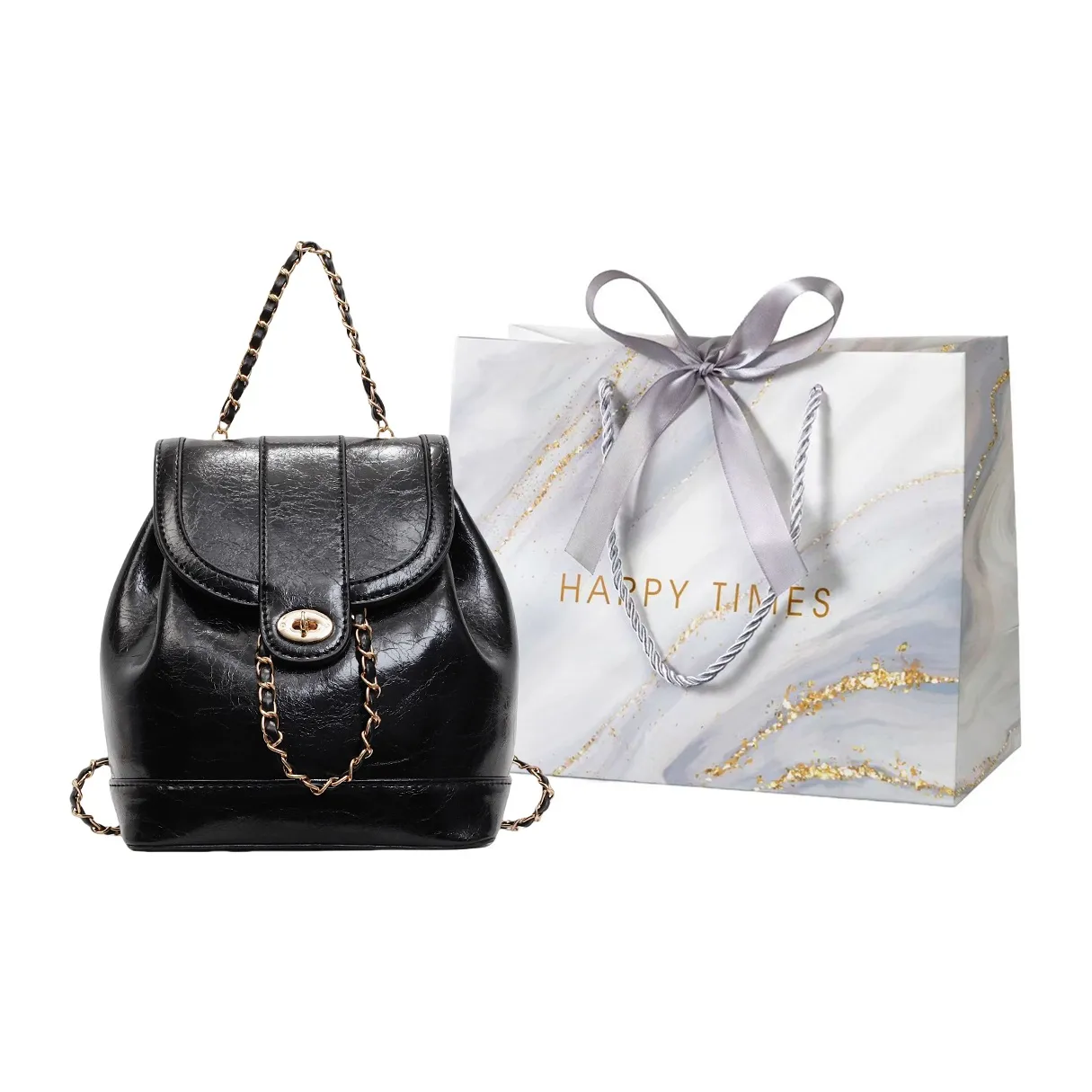 Miss Angel ПУ (полиуретан) Рюкзак Women's Silver Black