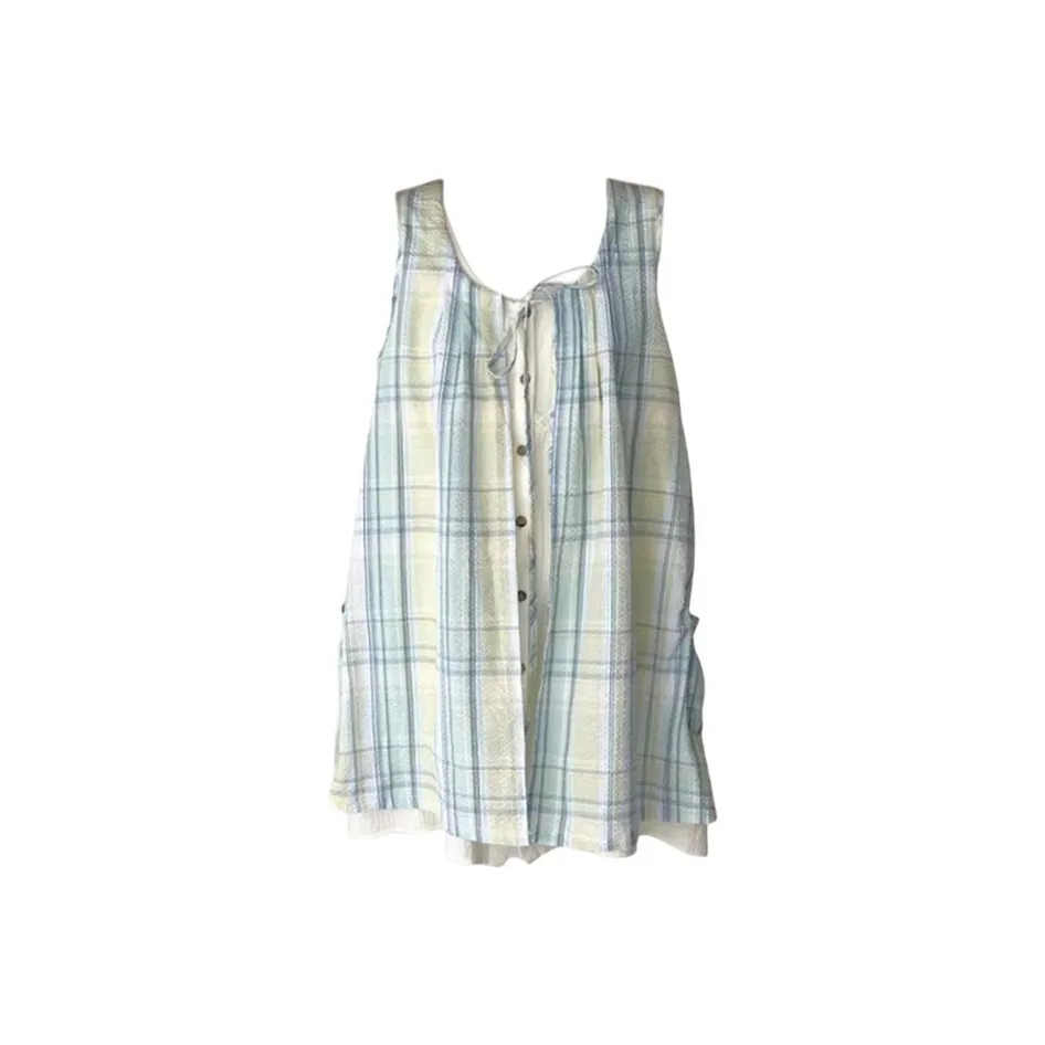 AHDO Зеленая клетка Женские Платья без рукавов