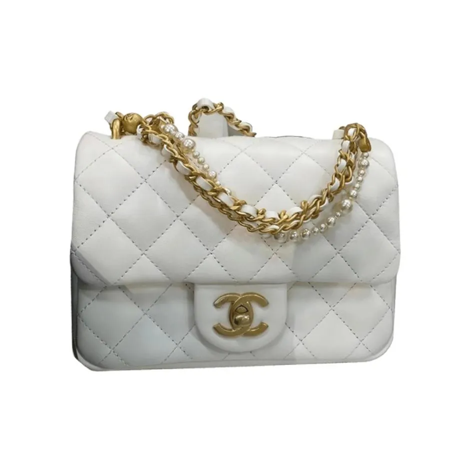 CHANEL Shiny Lambskin Crossbody Bags Mini Women's White