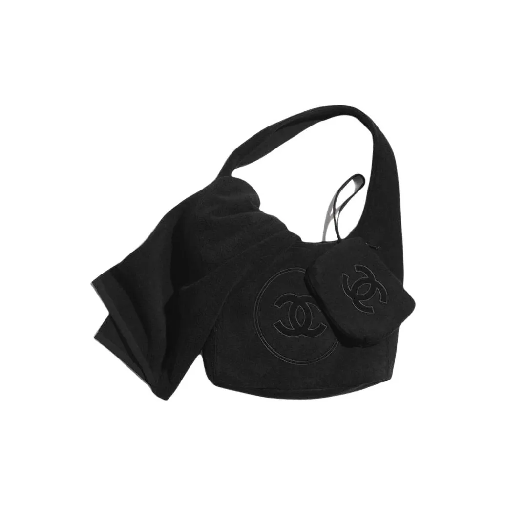 CHANEL Coco Cotton Beach Bag, Handbag, Shoulder Bag Unisex Black