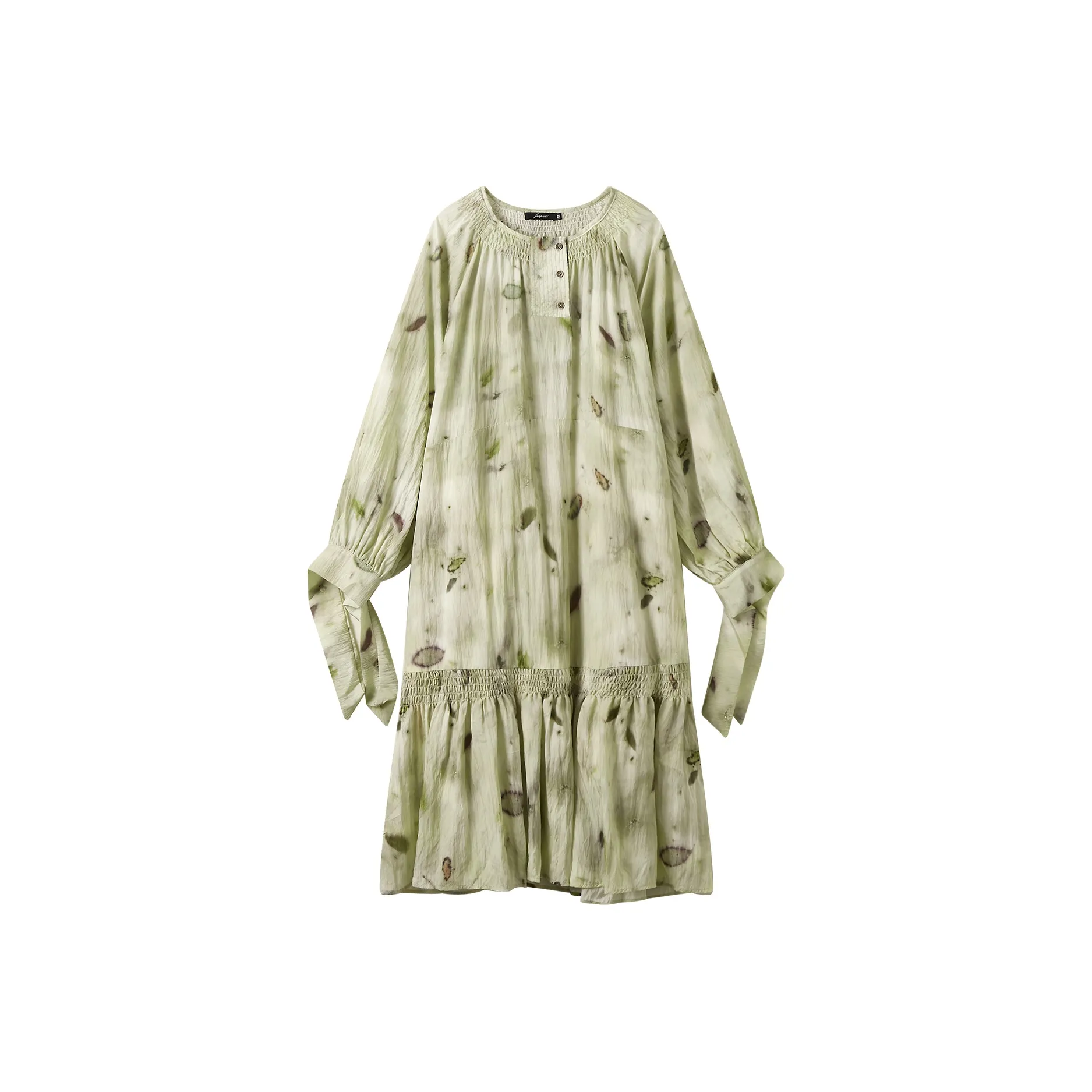 JINGBUTIAN Весенне-летнее длинное платье с длинными рукавами женское зеленое