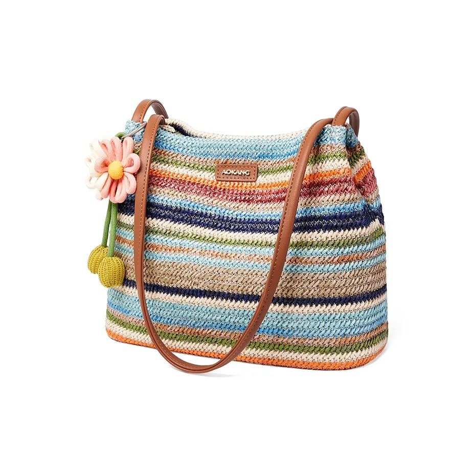 AOKANG Ткань Тоут Сумка Сумка для покупок Сумка на плечо Большая Женская Радужная Бежевая Абрикосовая