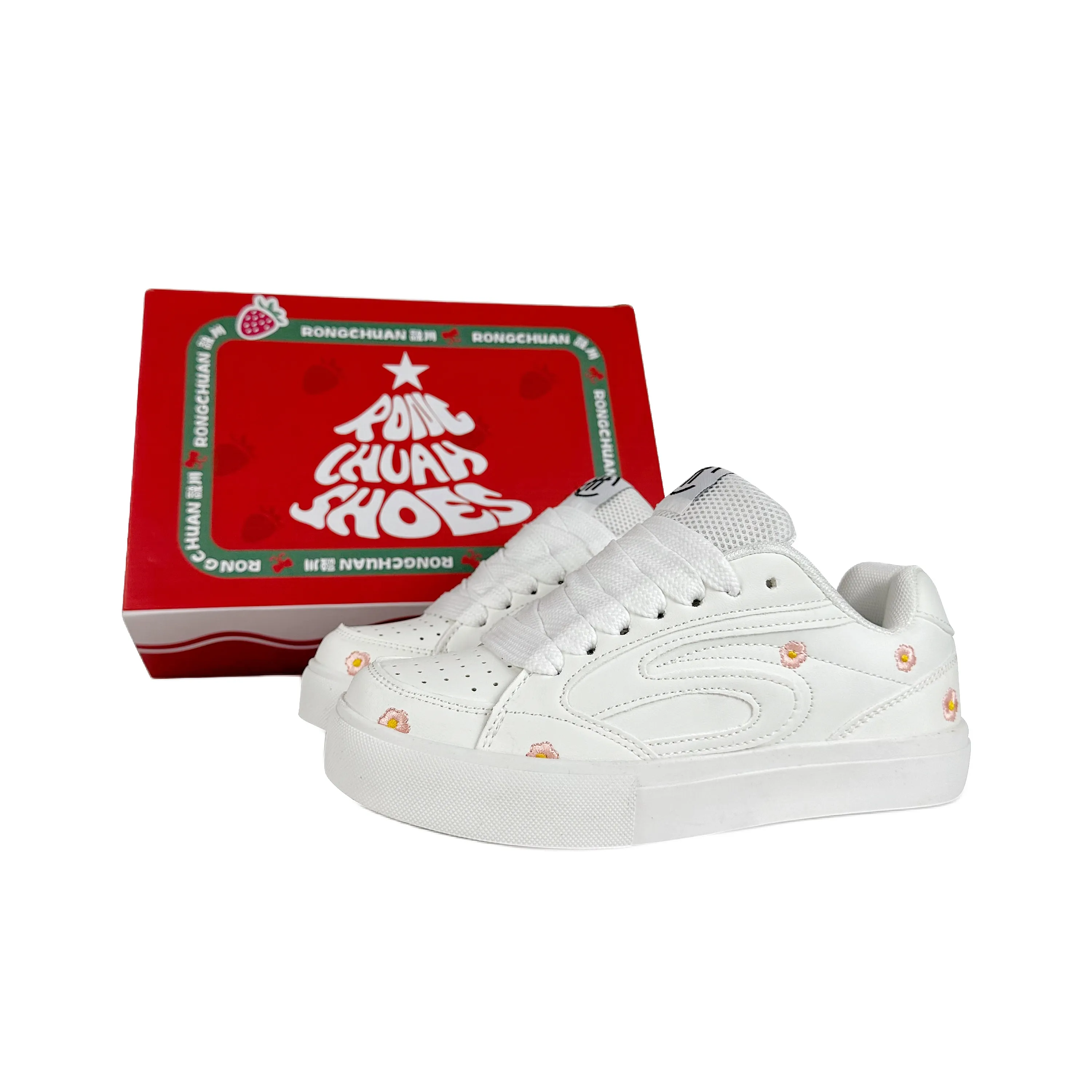 Rongchuan Износостойкие и Легкие Низкие Кроссовки для скейтбординга Женские Полностью Белые Маленький Цветок