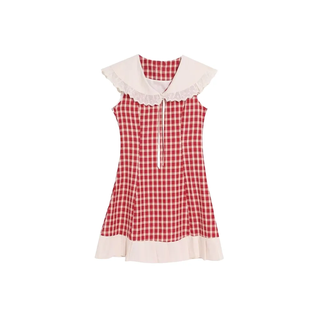 AFGGD Красная клетка Женские Платья без рукавов