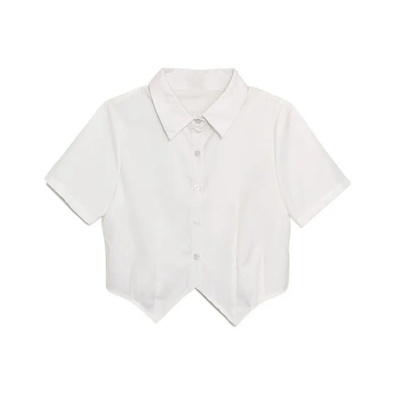 LAKESI Короткий рукав Белая рубашка + Черный полосатый галстук Женские рубашки