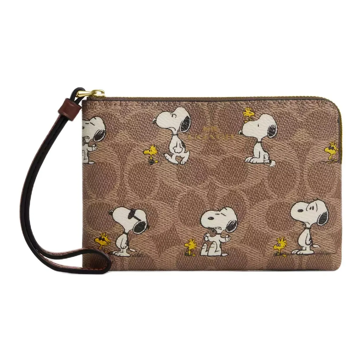COACH PEANUTS Collaboration Покрытый холст Клатч Маленький Женский Коричневый Коричневый Многоцветный
