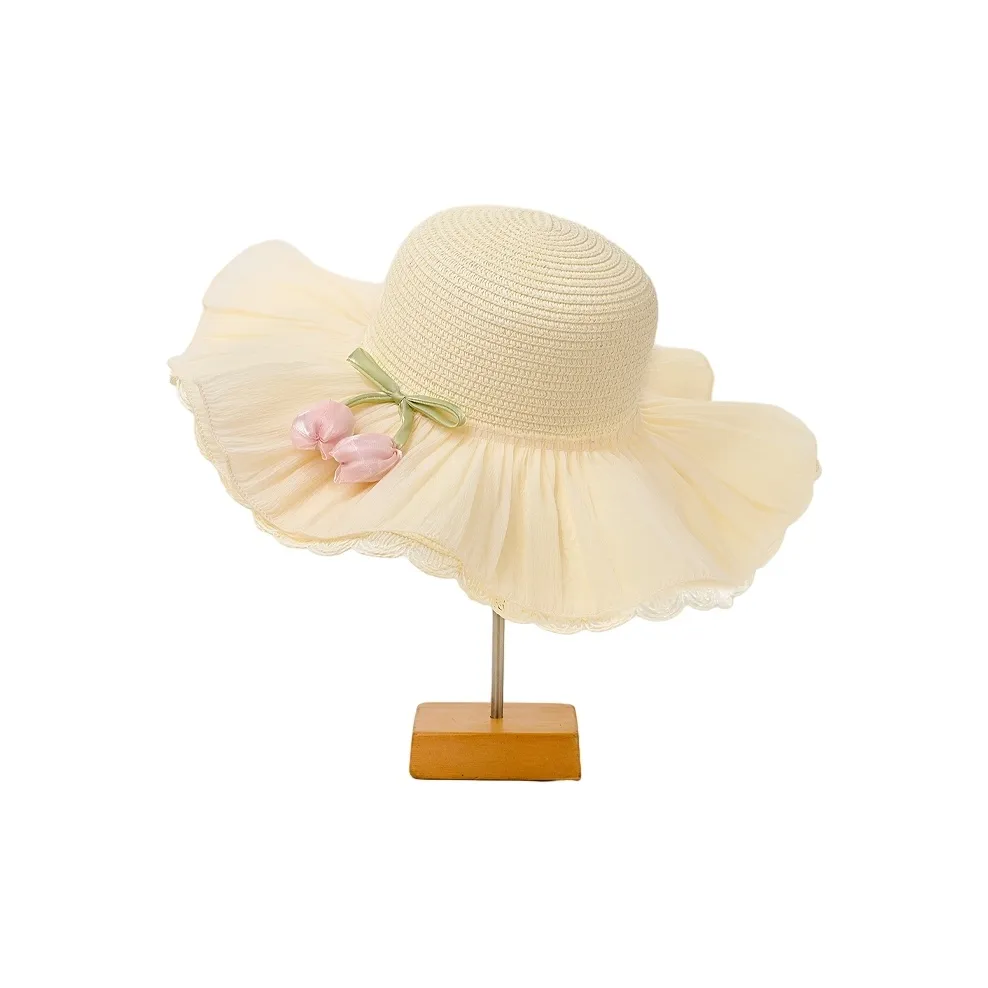 FREE RABBITⅡ Лето Морское побережье Тюльпан Кружево Trims Ветрозащитный Защита от солнца Широкополая Шляпа Женская