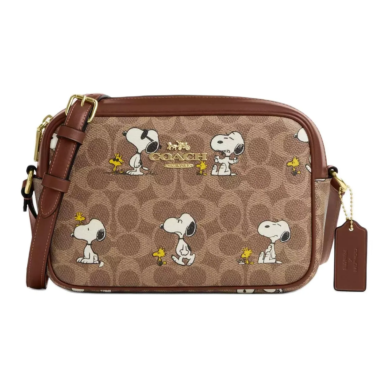COACH PEANUTS Collaboration Jamie Покрытый холст Camera Сумка Сумка на плечо Средний Женские Коричневый Коричневый Многоцветный