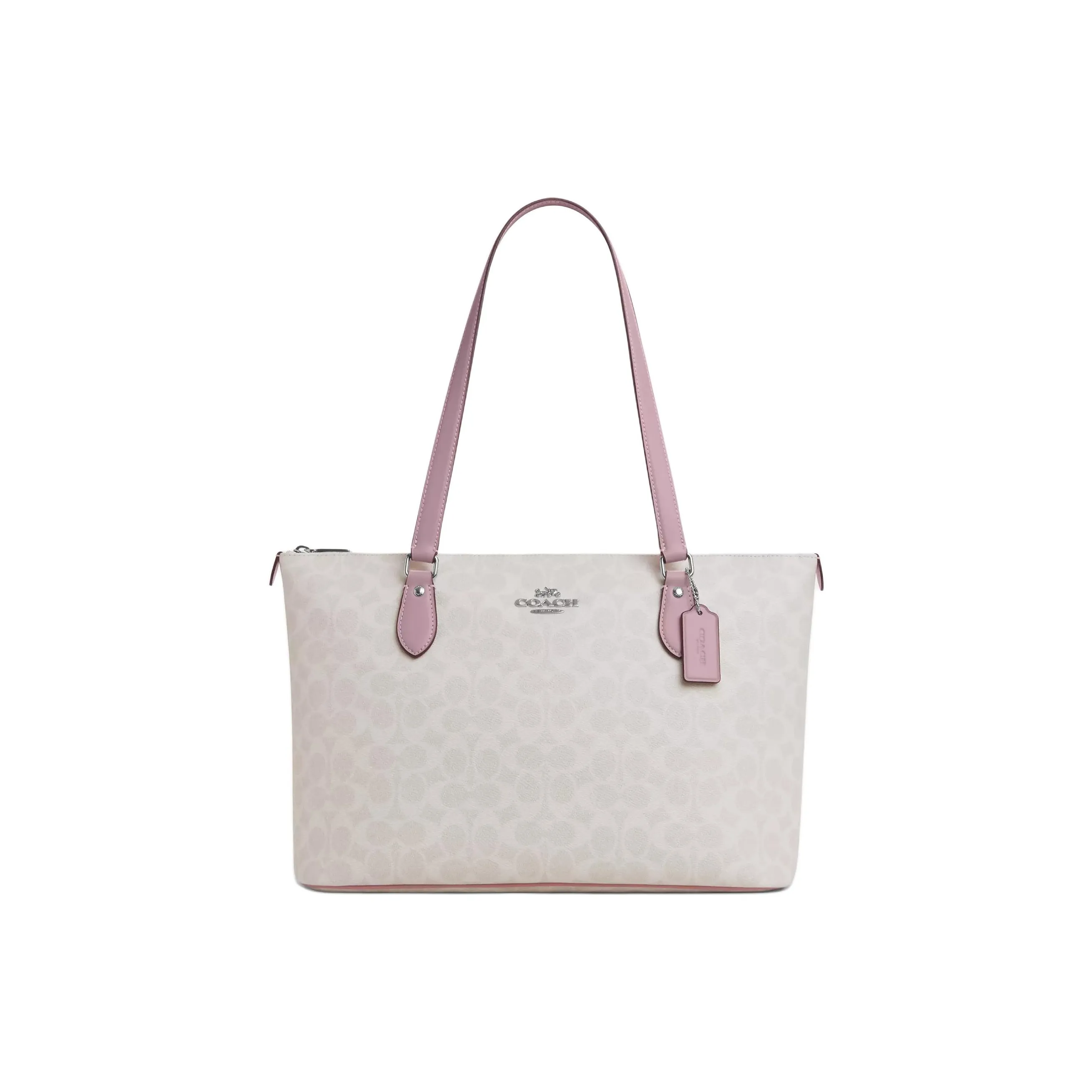 COACH GallerySignature Покрытый холст Тоут Сумка Сумка для покупок Сумка на плечо Большая Женская Белая и Розовая