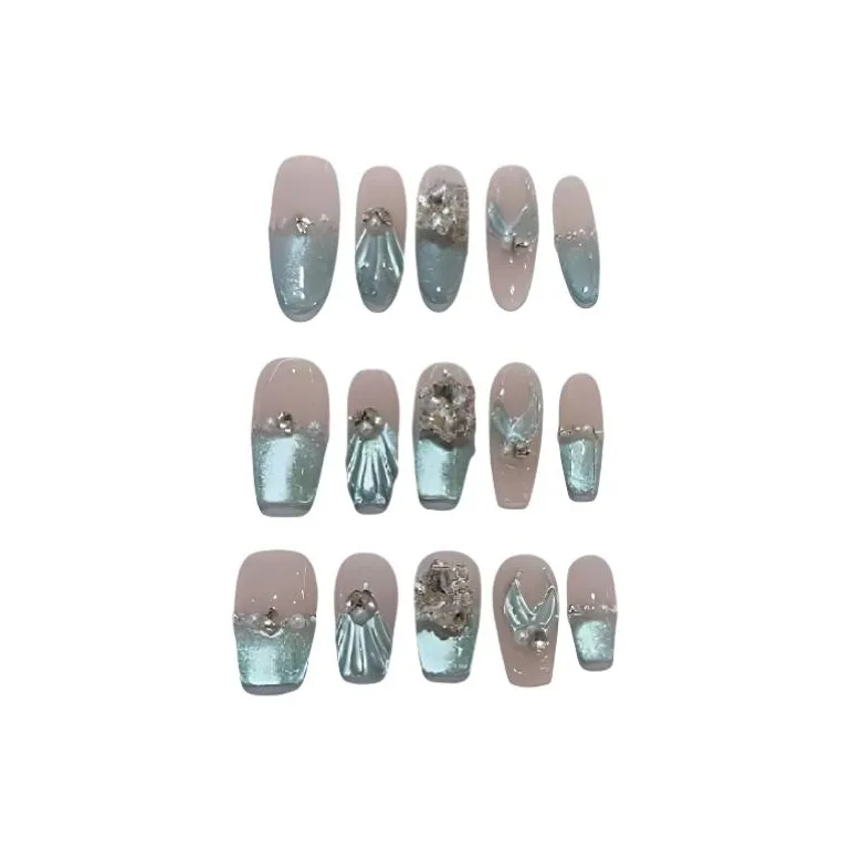 MOTI Handcrafted False Nail Средний LADDER And Короткий LADDER Ледниковый Русалка Jump Цвет Блестки XS L