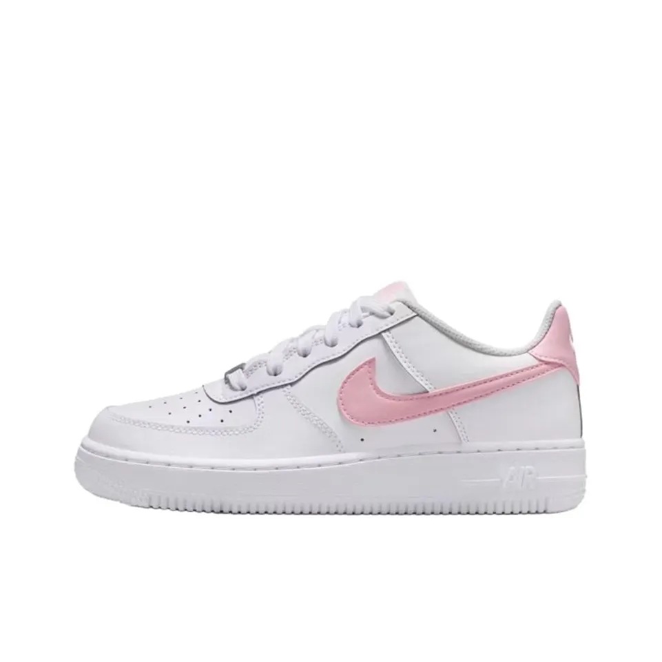 Nike Air FORCE 1 Устойчивый к истиранию Низкий Топ Детские Скейтбординг Белый Нежно-розовый Подростки