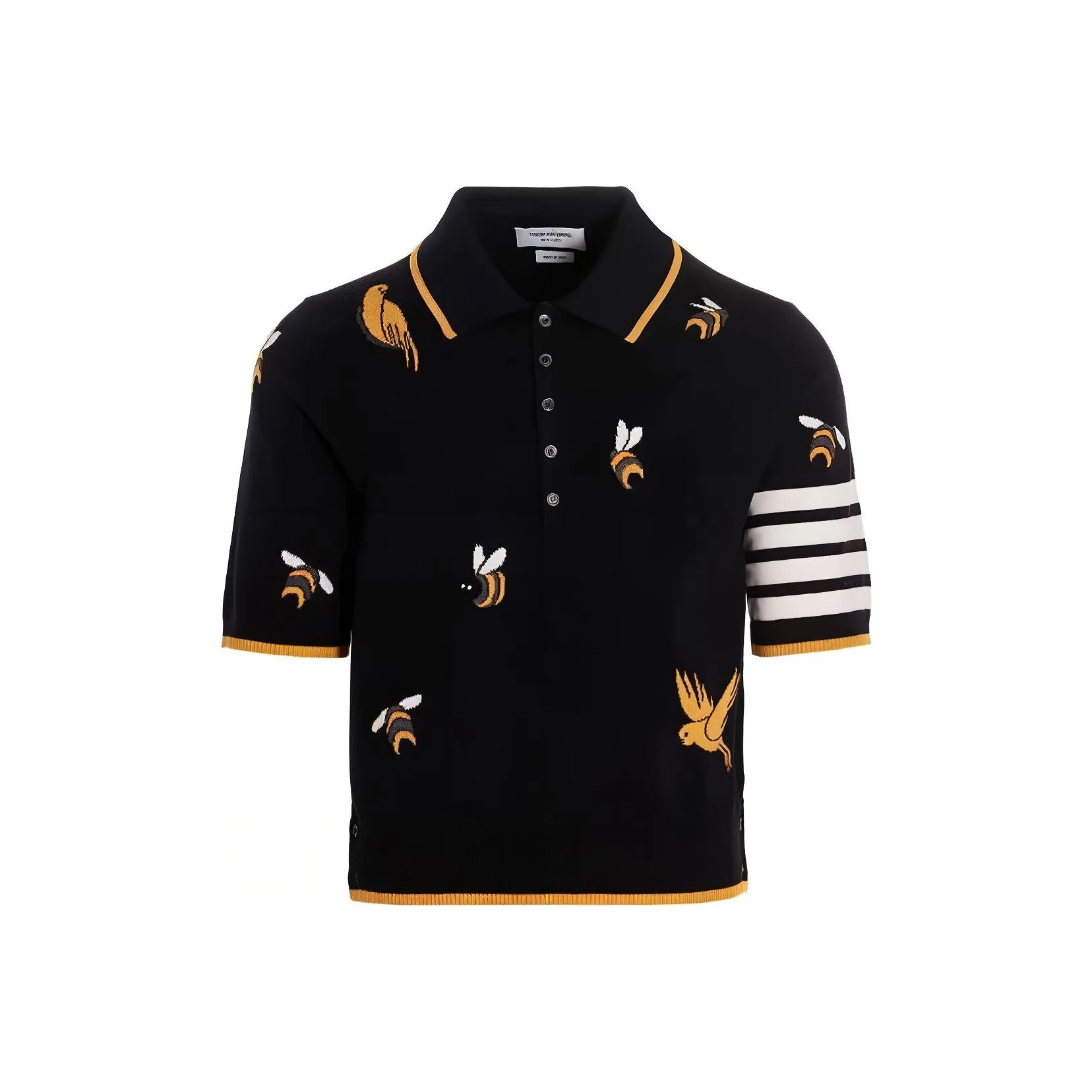 THOM BROWNE 4-Bar Birds Bee Intarsia-Knitted Polo Shirt