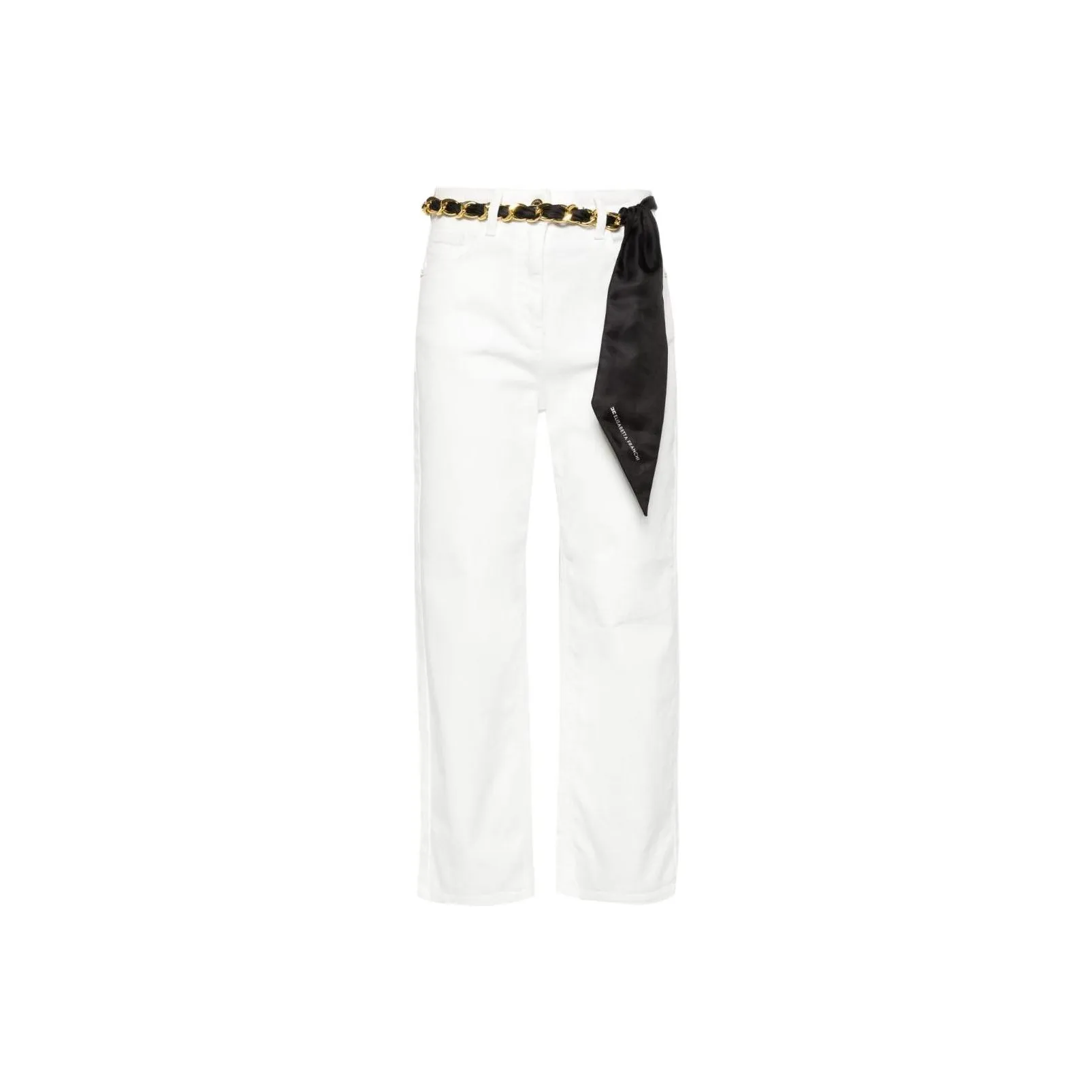 Elisabetta Franchi Chain Belt Cropped Palazzo Jeans