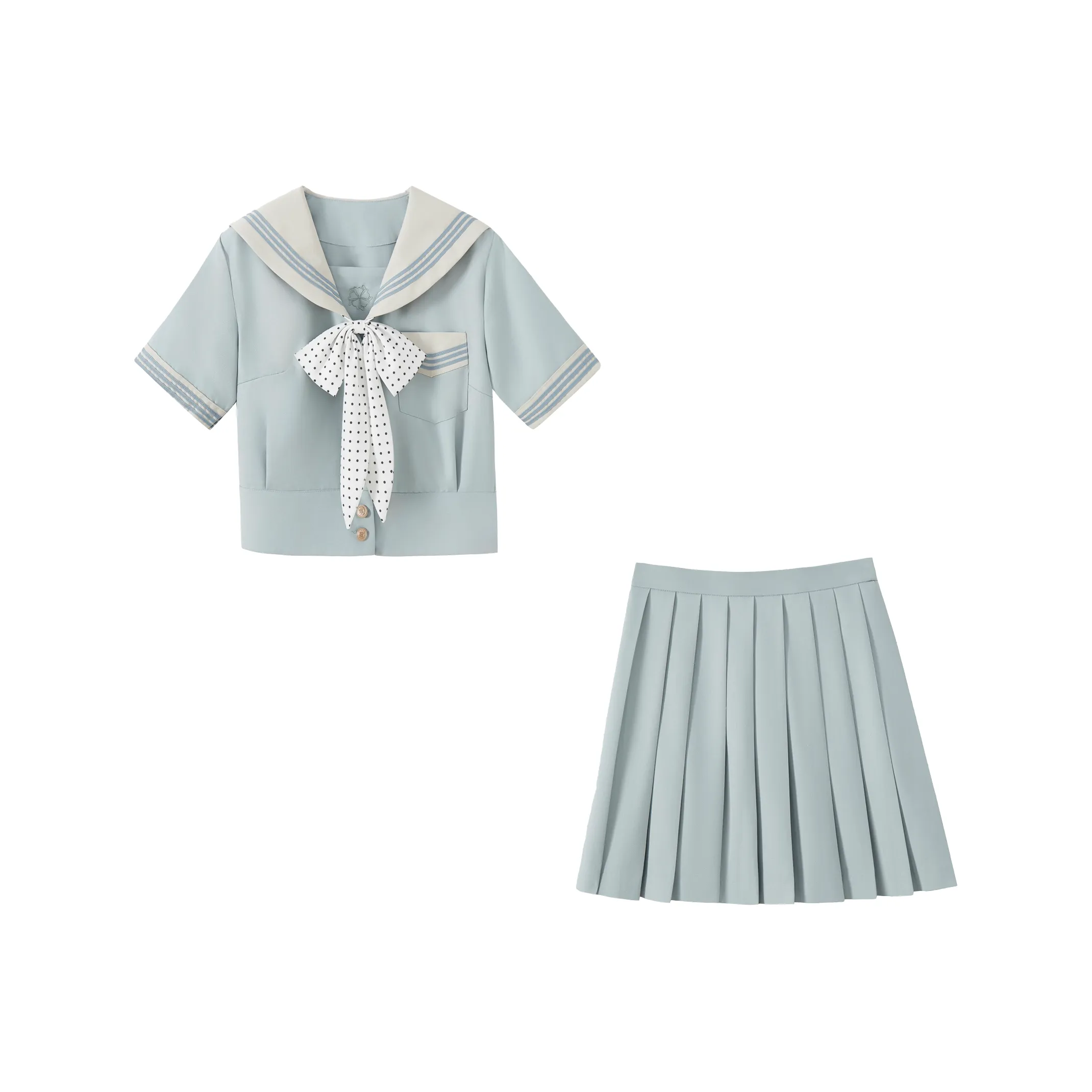 KAZAN Туманно-голубой Галстук-бабочка Короткий рукав Матроска Трехпредметный набор Женская униформа