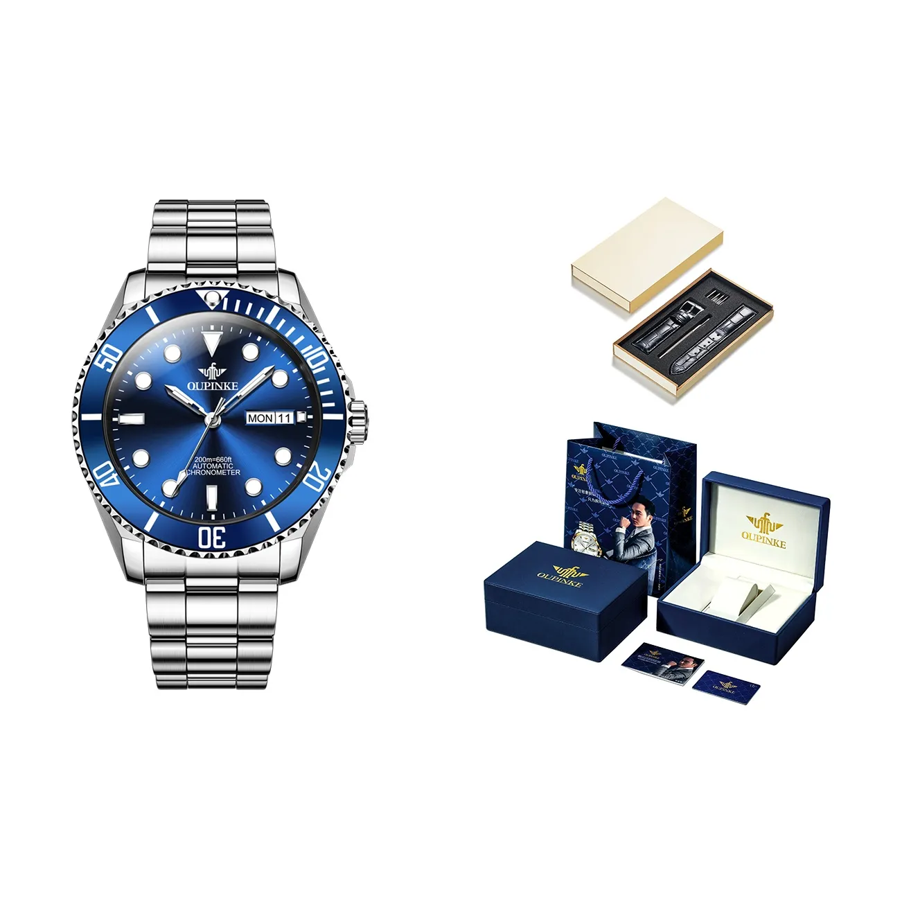 Oupinke Submarine Collection 200м Толщина корпуса Водонепроницаемый Механический механизм Ремешок из нержавеющей стали