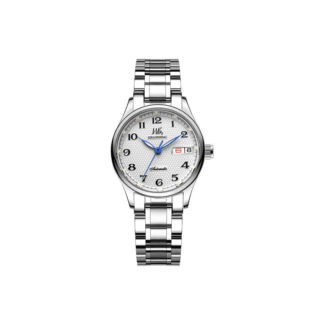 Шанхай National Автоматический Механический Механизм Нержавеющая Сталь Ремешок Часы Женские Белый Циферблат