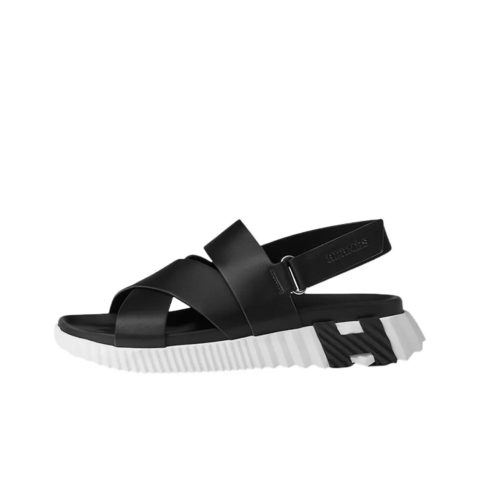 HERMES Electric One Strap Sandals Men's Black