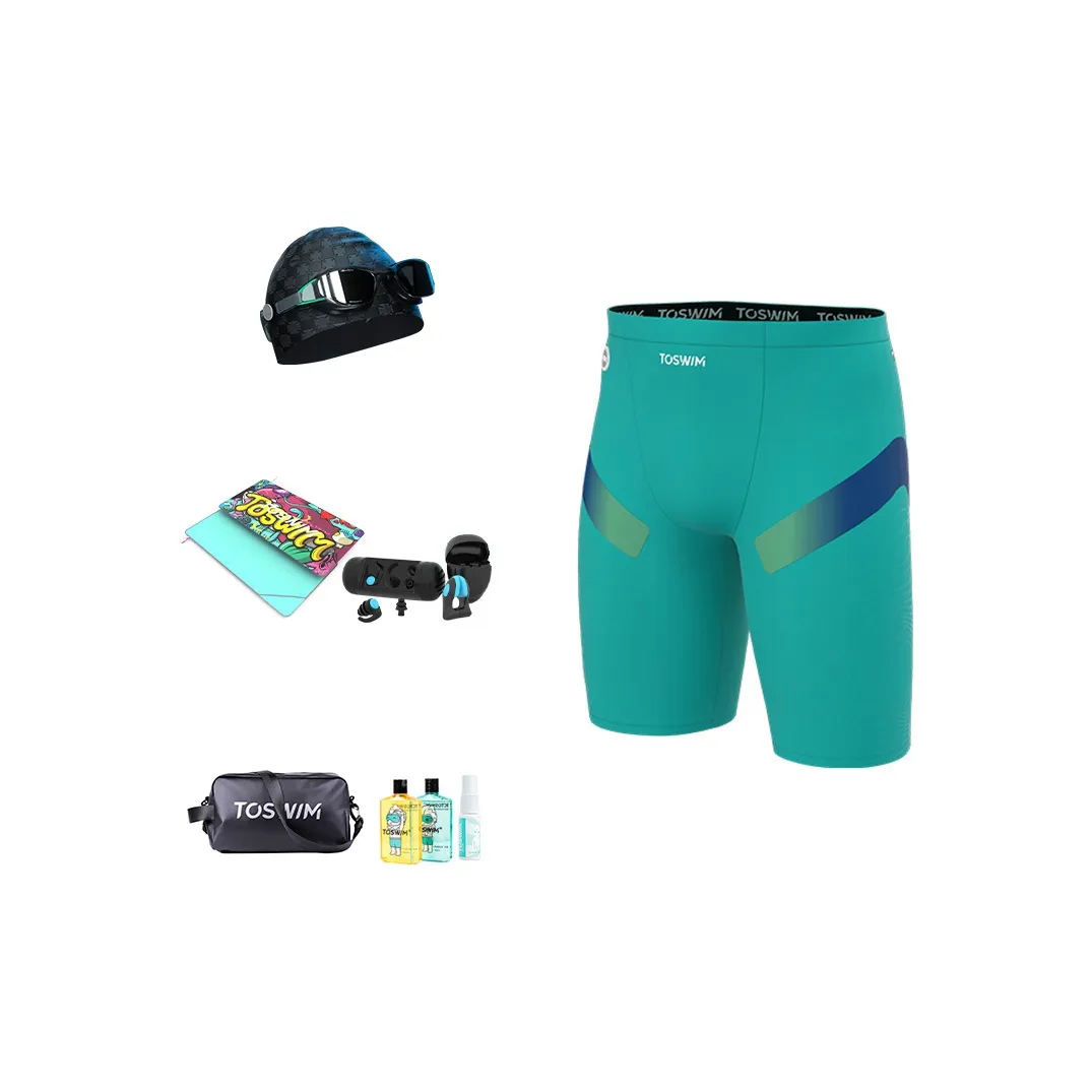 TOSWIM Swim Set Men's God Set Of Ten Men's Green Shore Blue Light