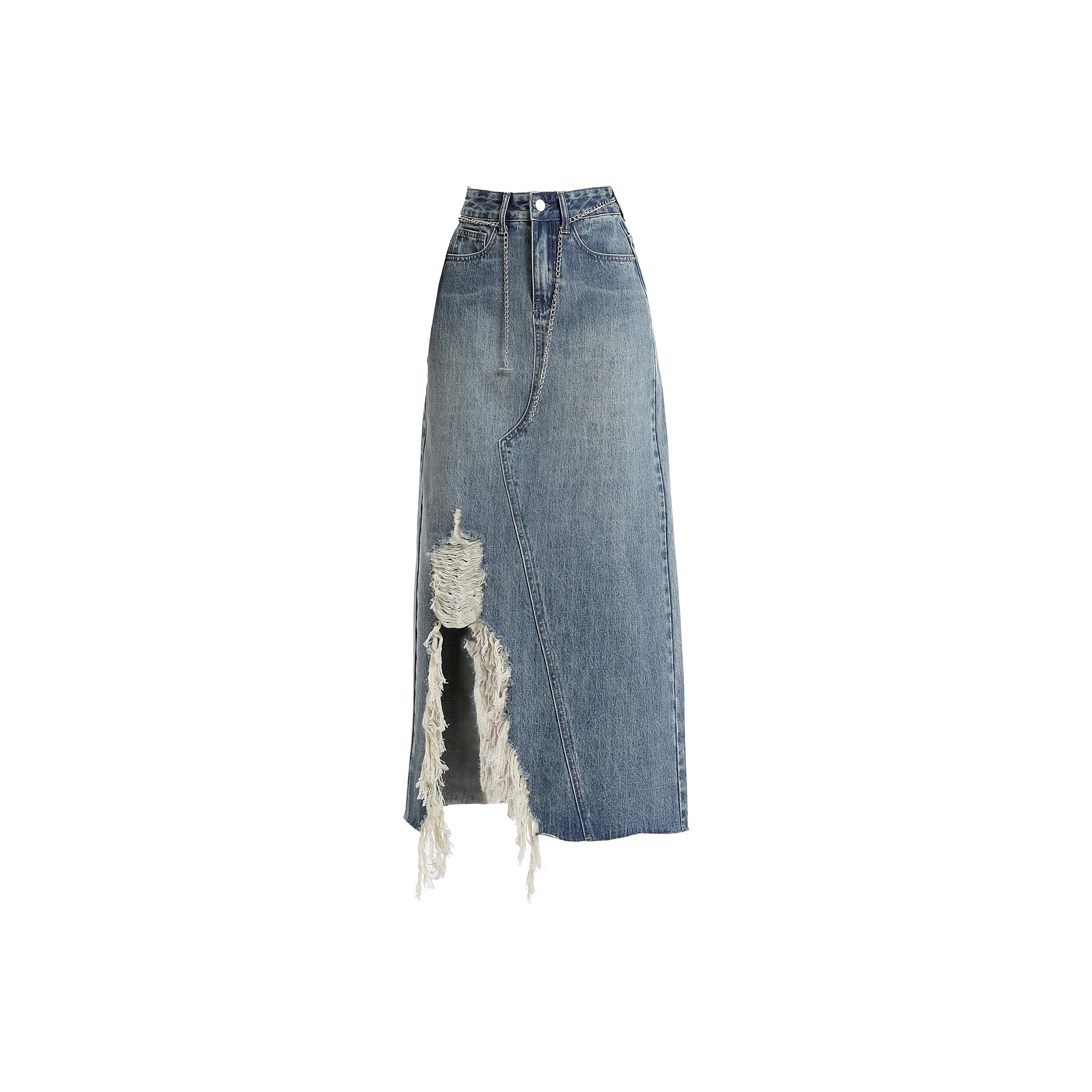 GDRX Винтажный синий Женские джинсовые длинные юбки