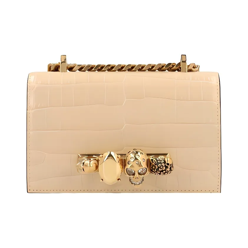 Alexander McQueen Calfskin Small Square Bag, Shoulder Bag, Crossbody Bag Regular Women's Beige