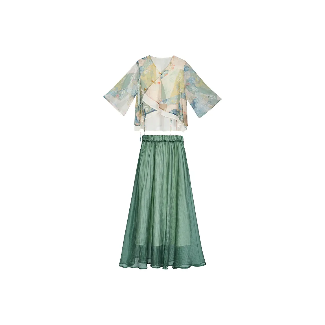 SONDR Зеленый Трава Клетчатый + Зеленый Одежда Комплекты Женские Юбка Комплекты