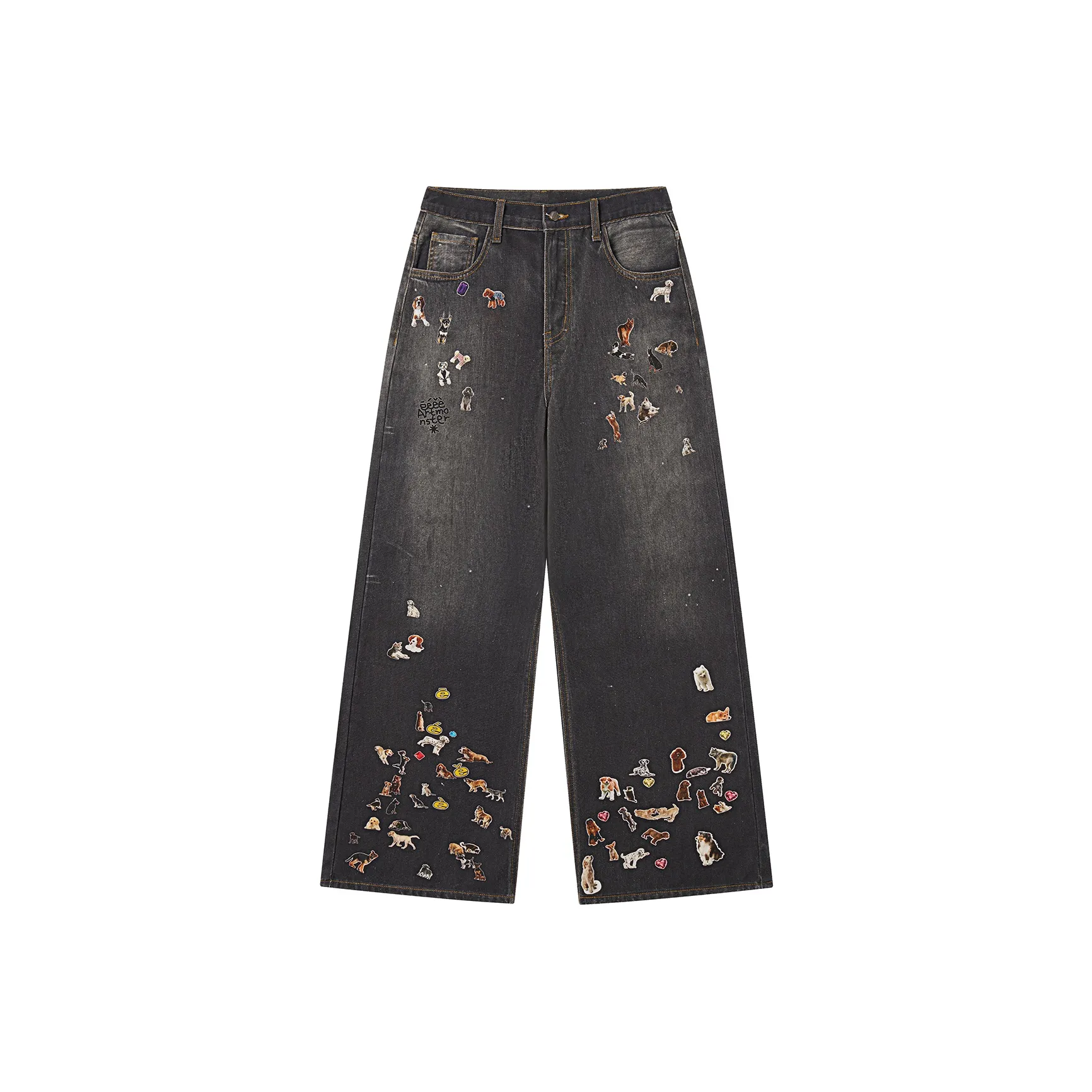 EeeeArtmonster Темно-серый Унисекс Джинсы