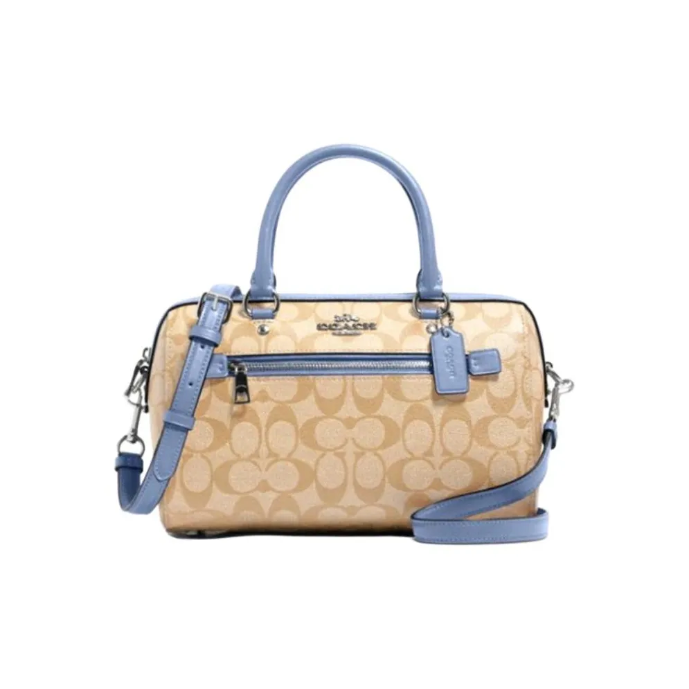 COACH Rowan Leather Shoulder Bag, Crossbody Bag, Handbag Tubas Women's Haze Purple & Khaki Monogram