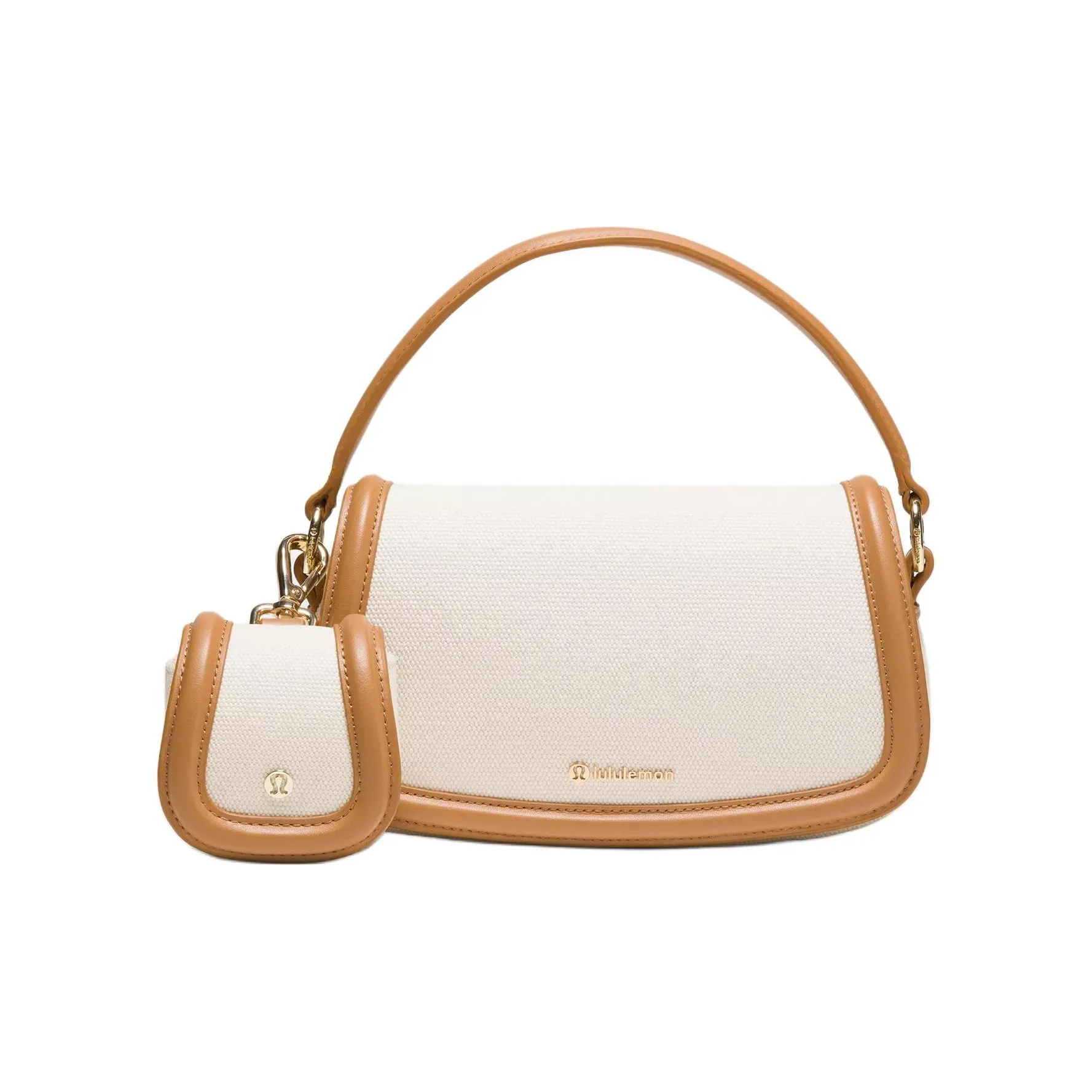 Lululemon Хлопок Сумка через плечо Сумка Мини Женская Натуральная и Каштаново-коричневая