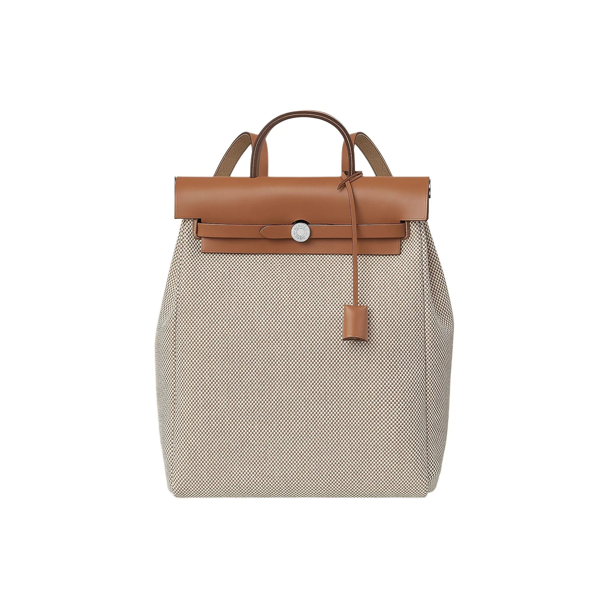 HERMES Herbag Zip Viking Canvas With Hunter Cow Leather Backpack Unisex Tan
