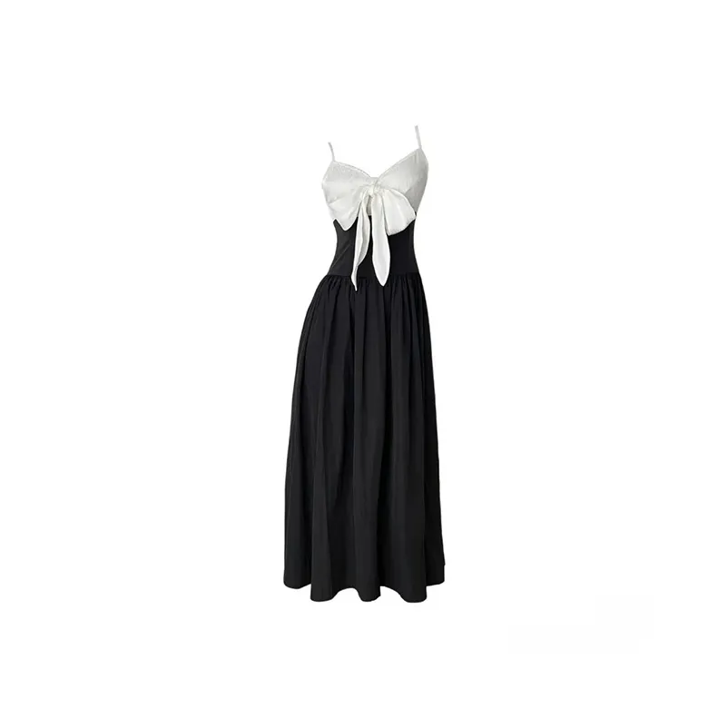 MO VOICE Длинное Черное и Белое Платье Женские Слиплатья