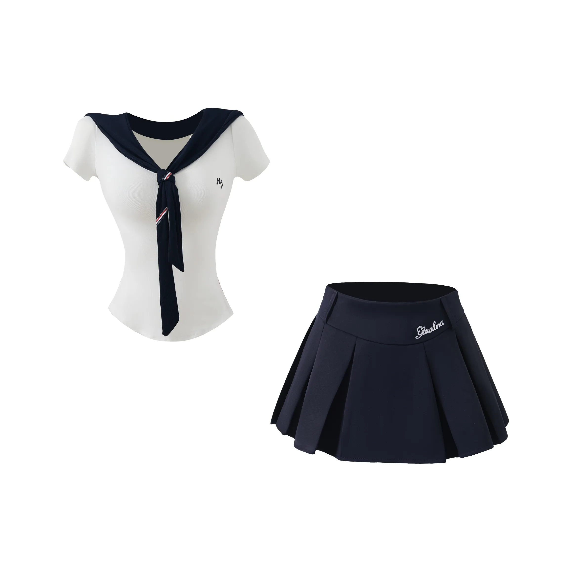 KAZAN Темно-синий Облегающий крой Короткий рукав Плиссированная юбка Двухкомпонентный комплект Женская униформа