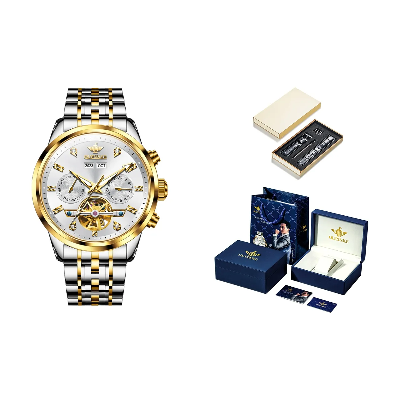 Oupinke Автоматический механический механизм Мужские часы 42mm*13mm*20mm Белый