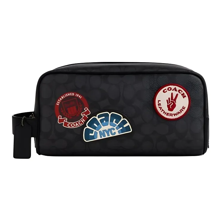 COACH Travel Kit Coated Canvas Makeup Bag Tubas Unisex Charcoal Multicolor