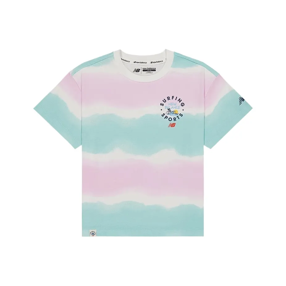 New Balance совместная футболка SS25 розовый зеленый контраст для детей 3-7 лет