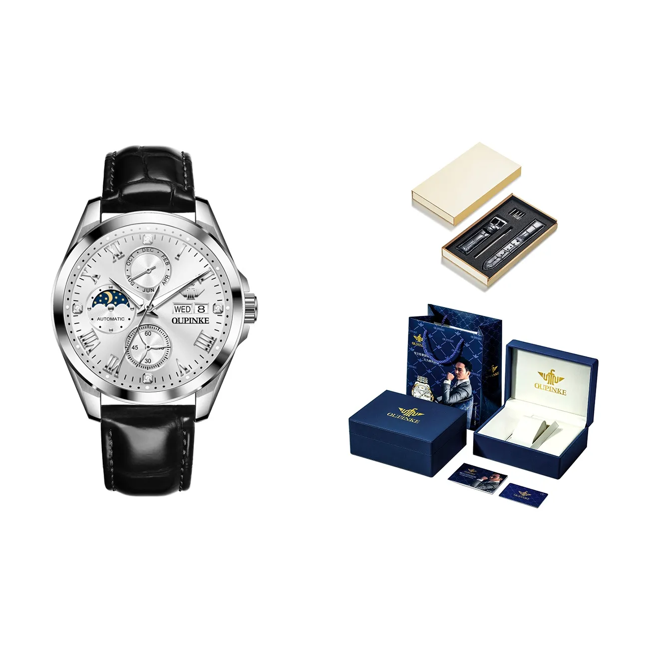 Oupinke Минималистский стиль Мода Универсальный Многофункциональный Механические часы с кожаным ремешком