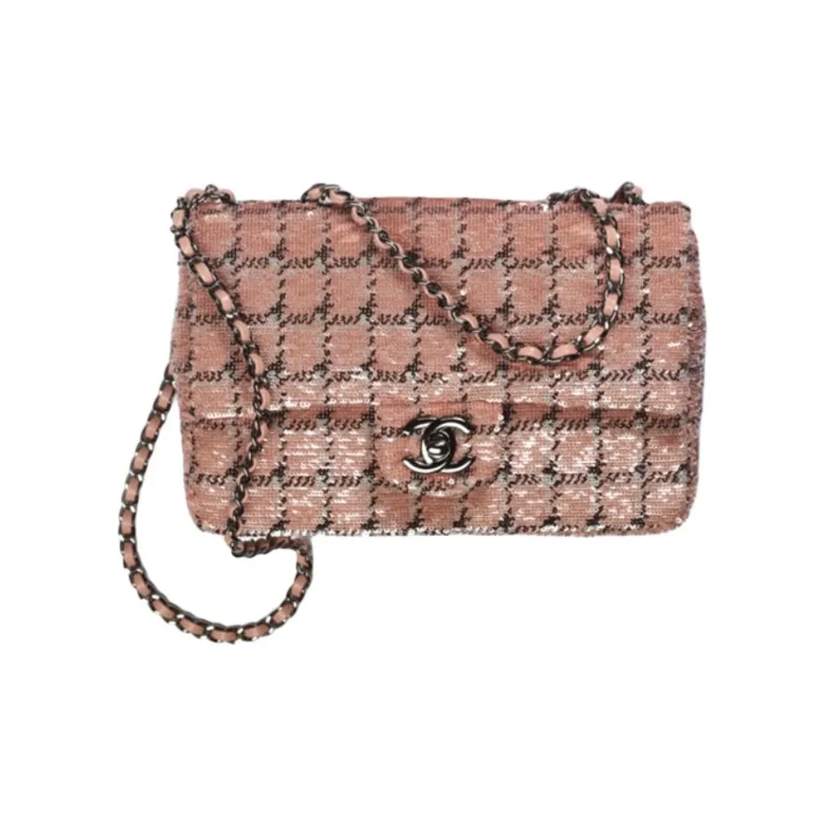 CHANEL Classic Flap CF Woolen Shoulder Bag, Crossbody Bag, Handbag Trumpets Women's Pink/Black/Silver
