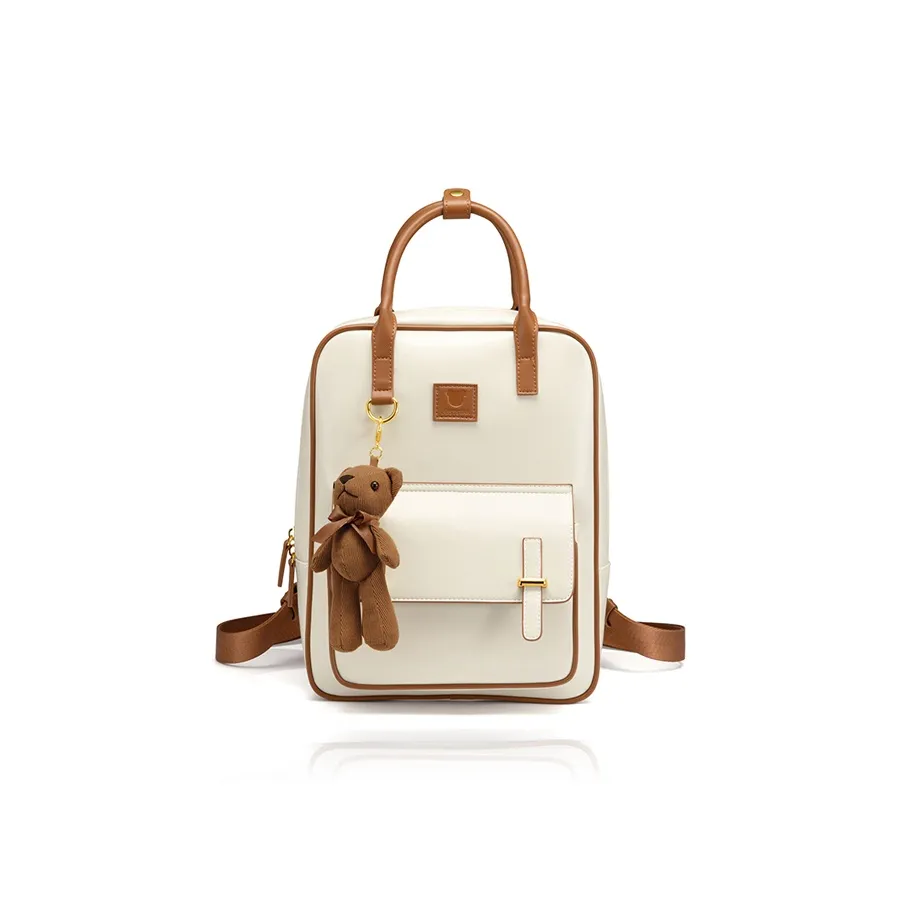 JUST STAR Synthetic Leather Laptop Backpack Tubas Women's Milk Tea White