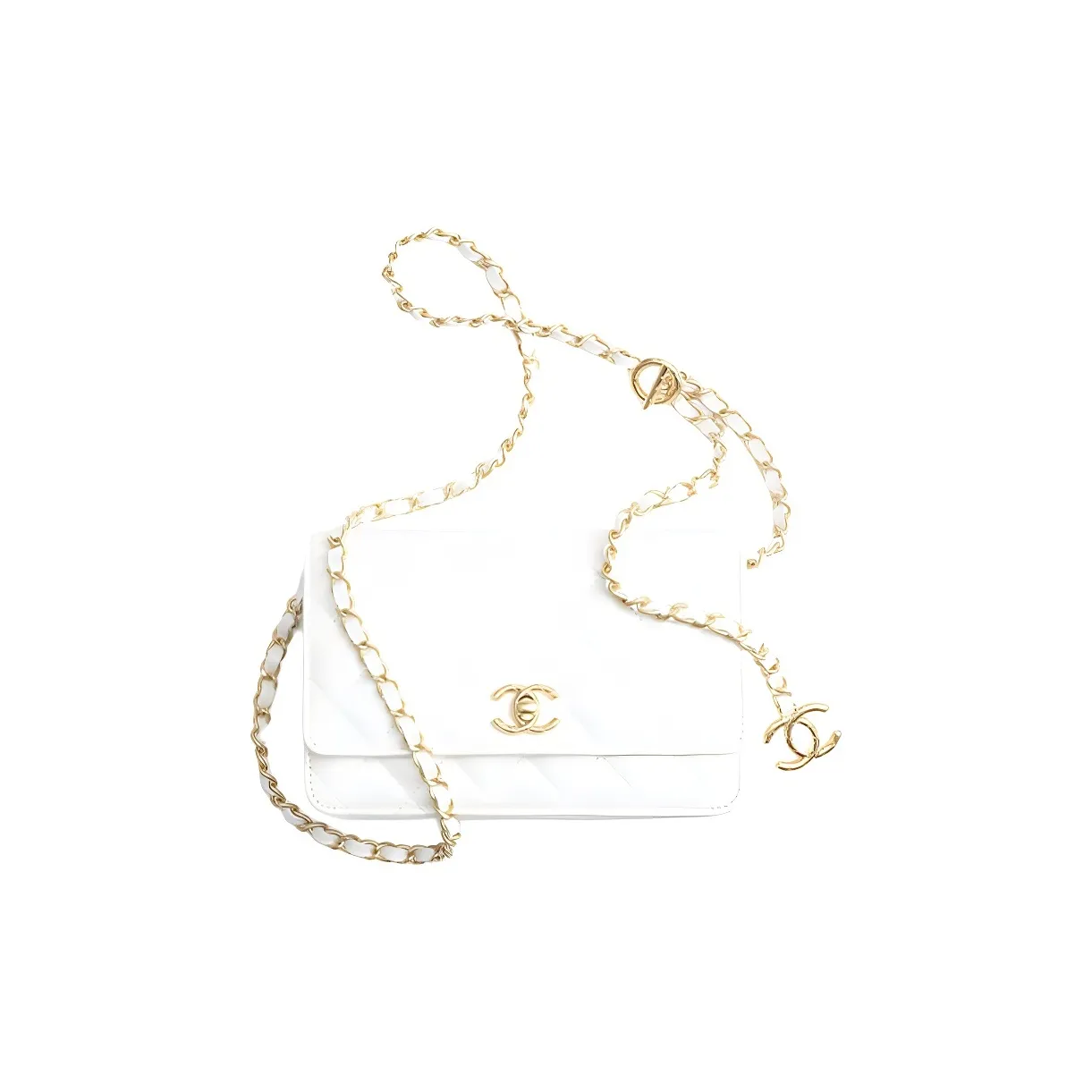 CHANEL Grain Calfskin Crossbody Bags Women's White
