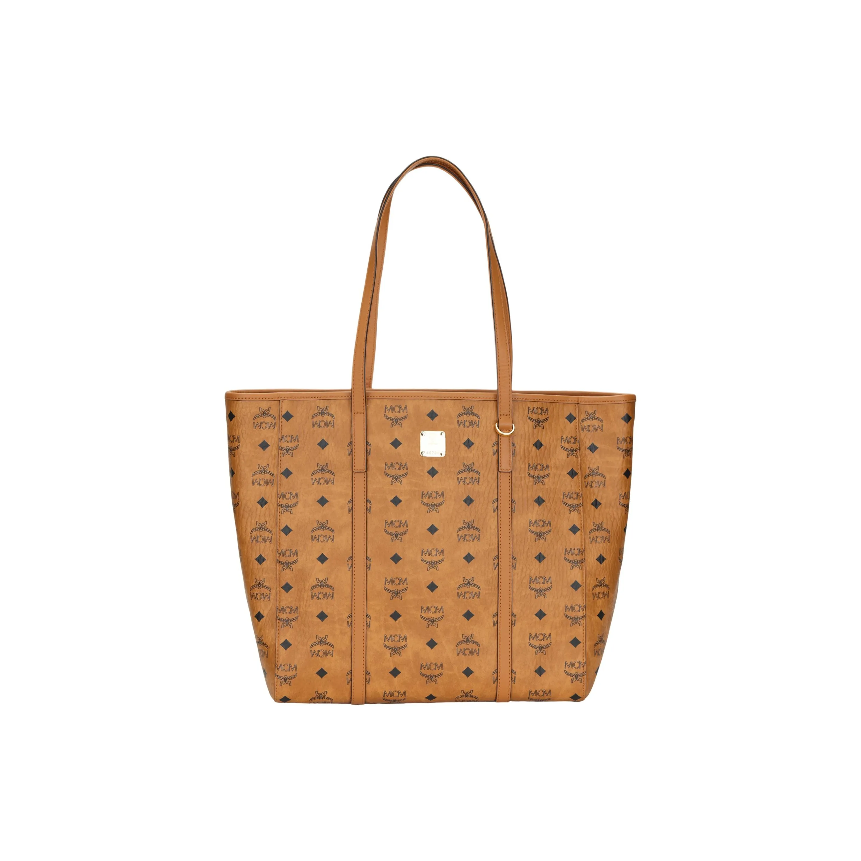 MCM Anya Top Zip Shopper Visetos Medium Cognac