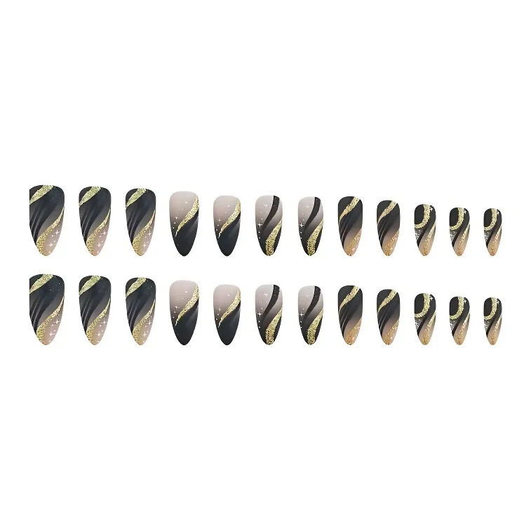 WW 269 Ногти Французский Блестящий Розовый Линия Ногтевая Спинка Наклейка Волна Ленты Готовый товар Миндаль Черный Стиль Смудж Инстаграм
