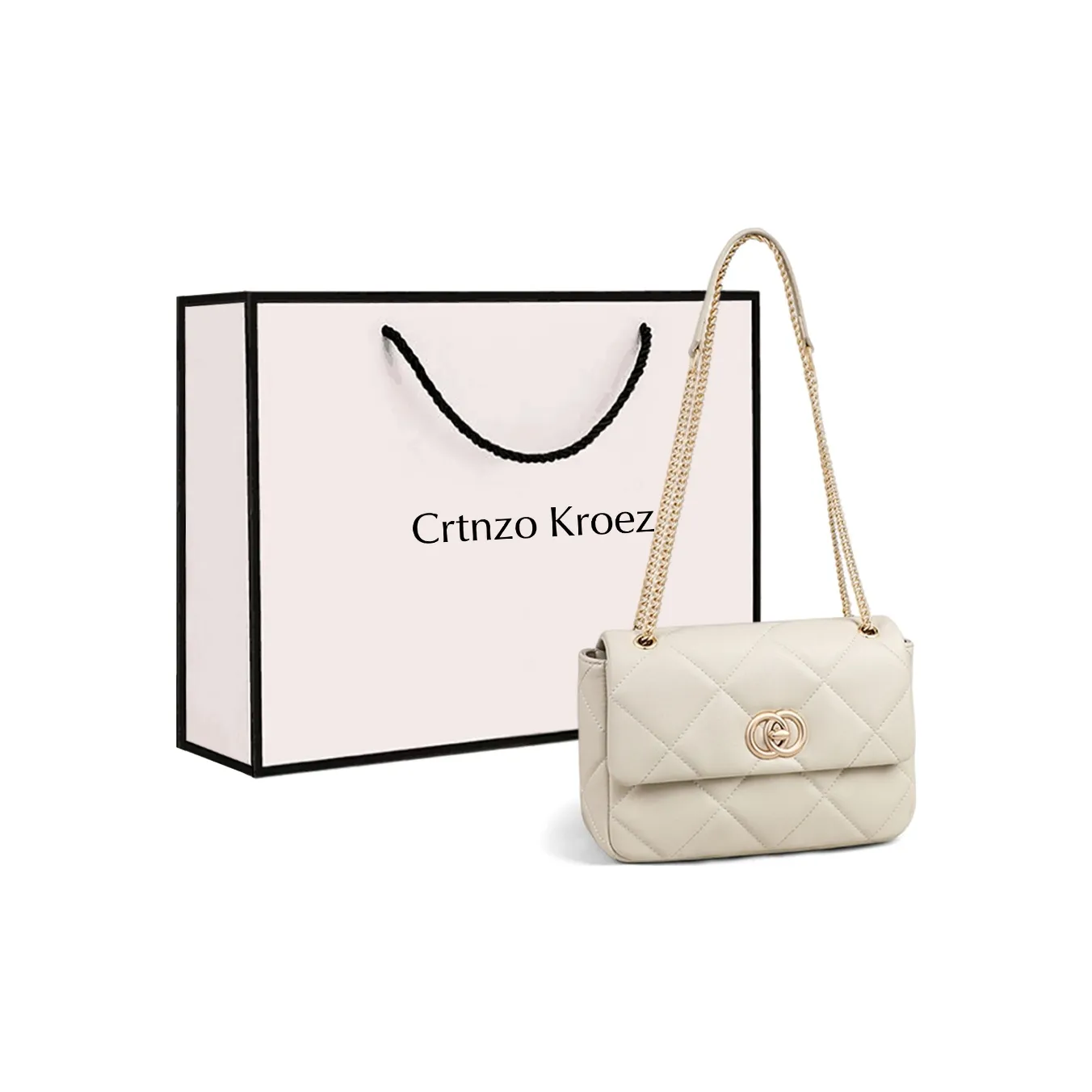 Crtnzo Kroez Сумка через плечо из коровьей кожи маленькая квадратная сумка стандартная женская экрю черный