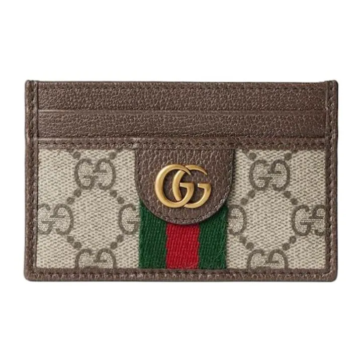 GUCCI Ophidia Холст и Кожа Держатель для Карт Маленький Мужской Бежевый Коричневый