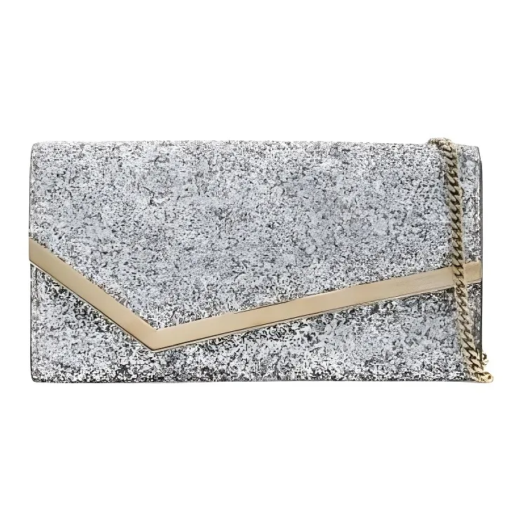 Jimmy Choo Rubber One Shoulder Crossbody Clutch Women's Silver