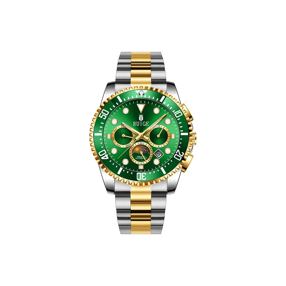 RUIGE Pilot Series Автоматический Механический Механизм Часы Мужские Зеленый Циферблат