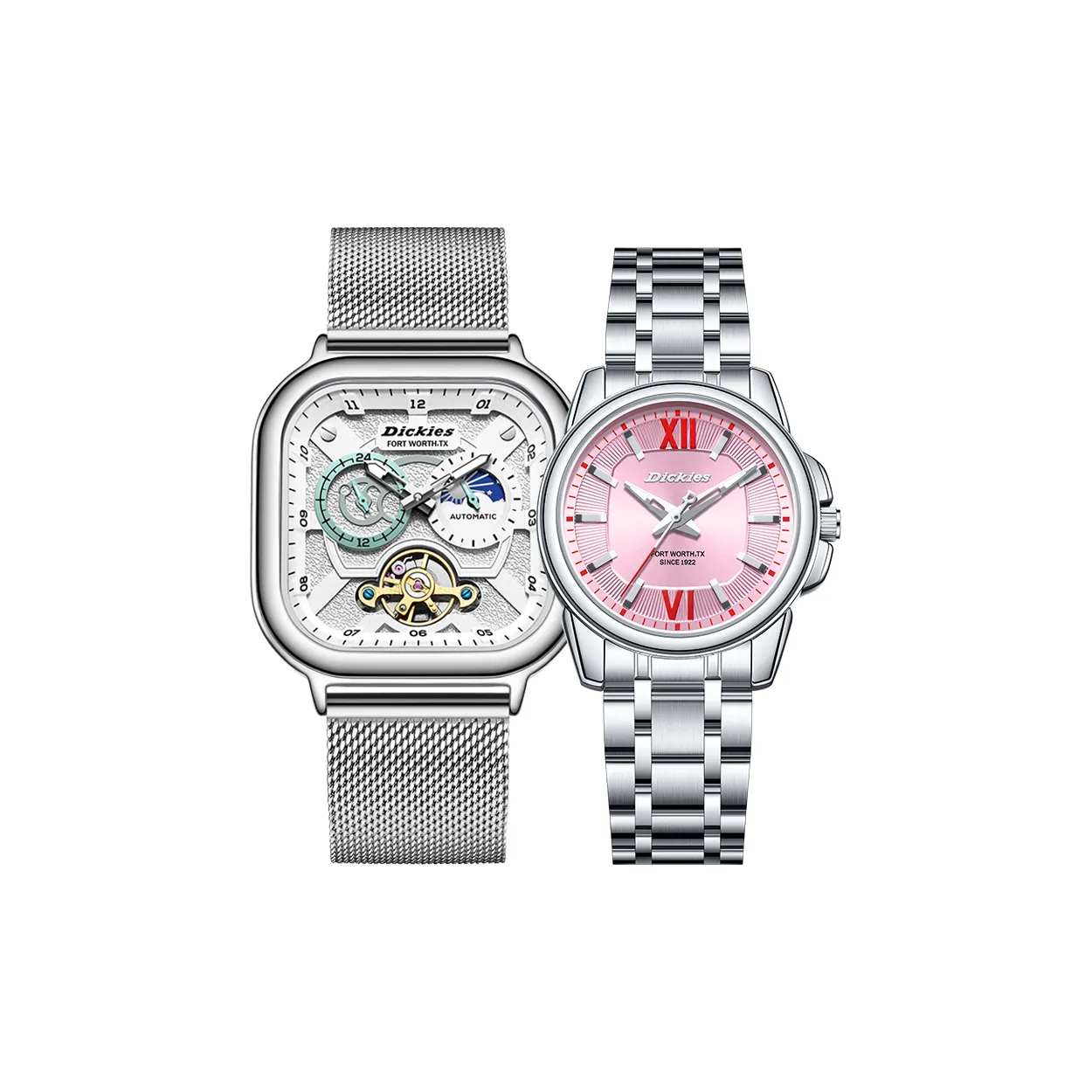 Dickies Механические часы стальной ремешок серебристый циферблат унисекс