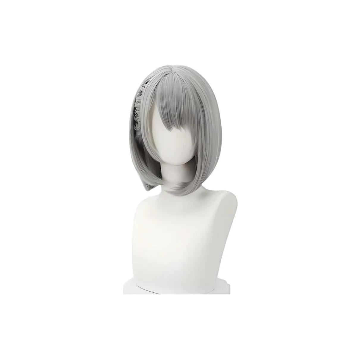 SHUYUAN Перука Короткая Прямая Волосы Серебристо-Серый Естественный Кожа с Естественной Косичкой Fishbone