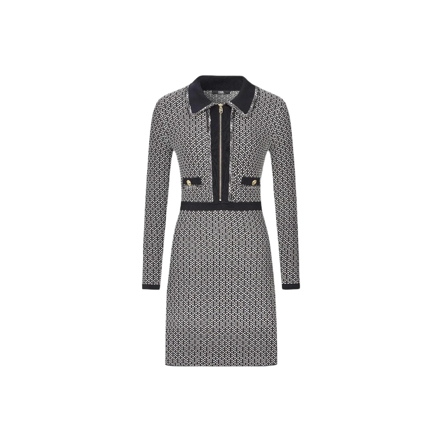 Karl Lagerfeld Длинное платье с длинными рукавами женское черное и белое
