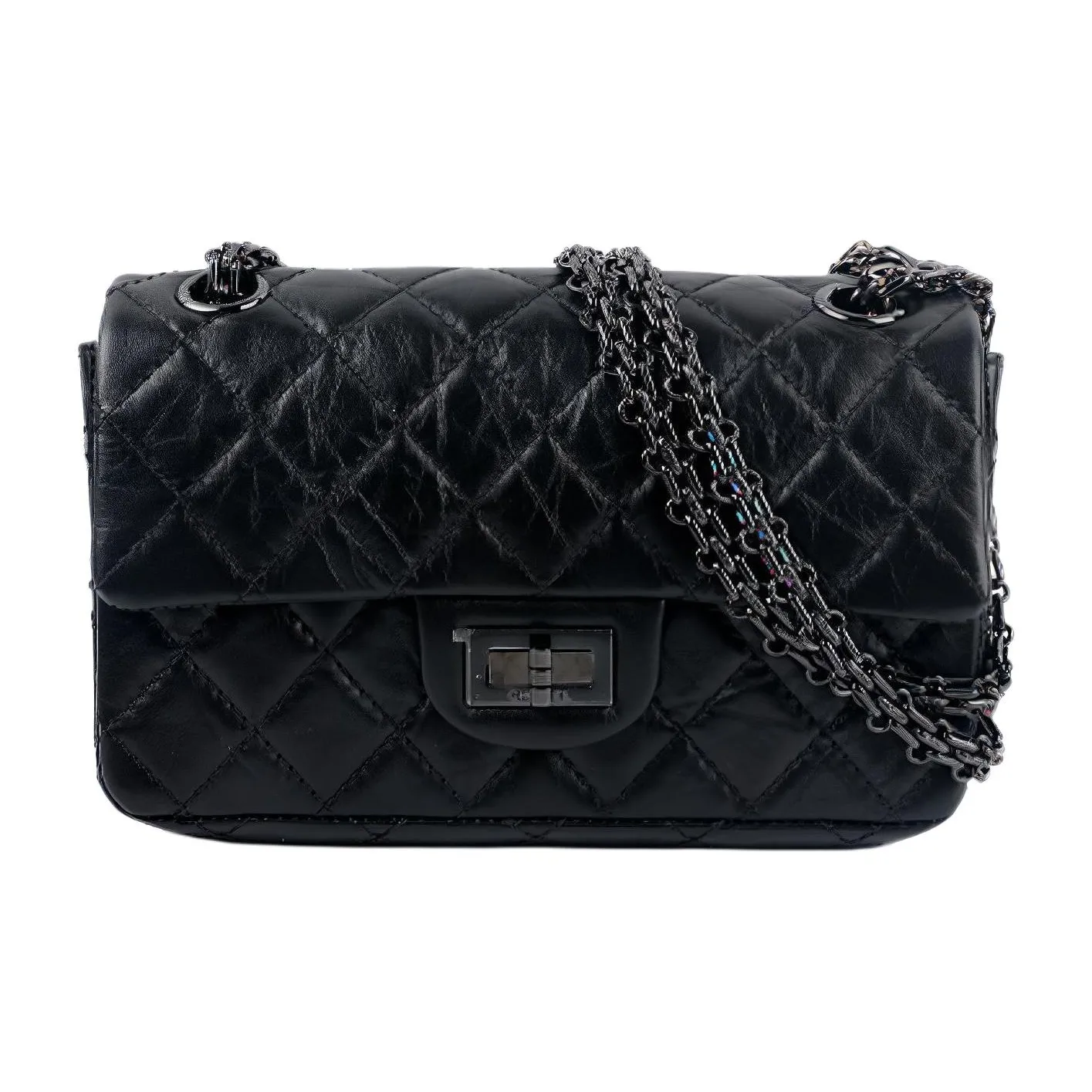 CHANEL 2.55 Vintage Calfskin Chain Bag, Flap Bag, Shoulder Bag Women's Black