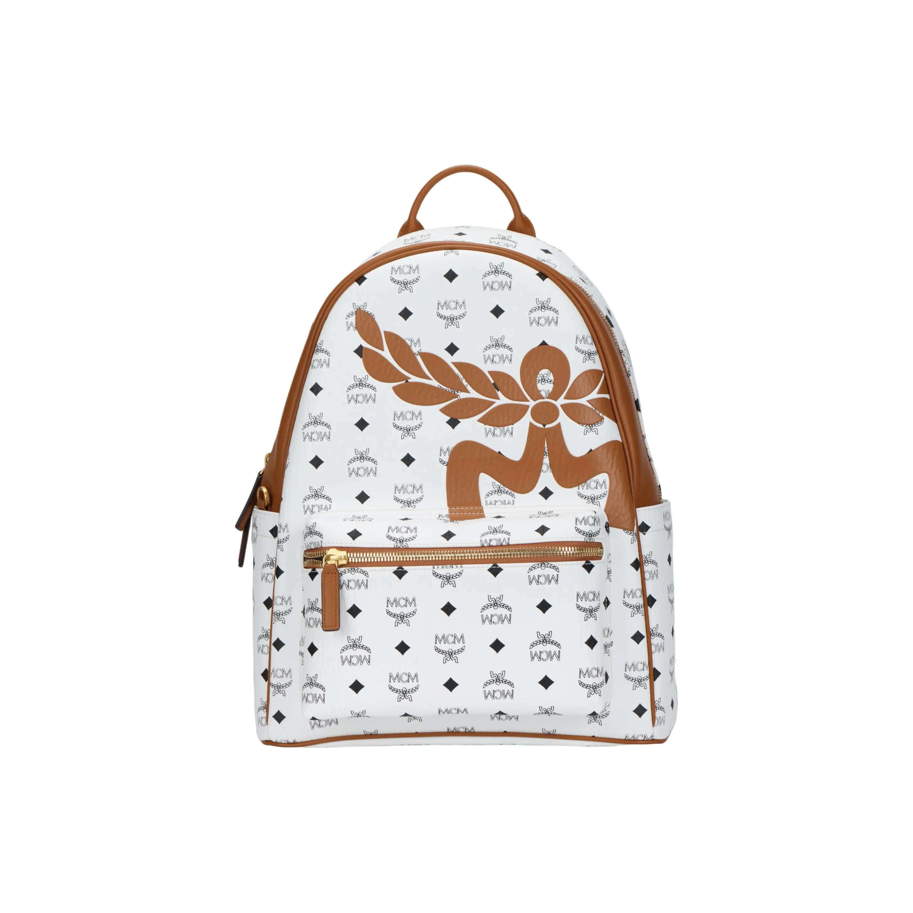 MCM Stark Visetos Leather Backpack Medium Size Unisex White